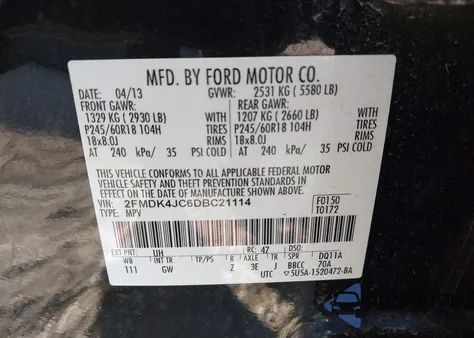 2013 Ford Edge Sel z USA, uszkodzony, nr VIN 2FMDK4JC6DBC21114